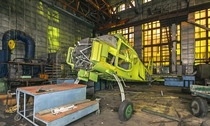 Abandoned aircraft factory with unfinished aircraft 