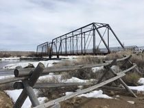 Abandoned Big Island Wyoming Railroad Bridge over the Green River This bridge was built in  with high hopes of opening a huge area to mining ranching and farming Now closed to all vehicles  Meters in length Near northernmost headwaters of Colorado River