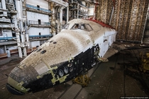 Abandoned Buran Soviet space shuttle Baikonur cosmodrome Kazakhstan