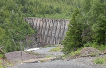 Abandoned buttress hydro dam built  wide shot Anyox BC