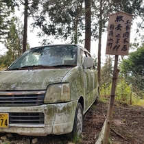 Abandoned car up a hill in Kyoto