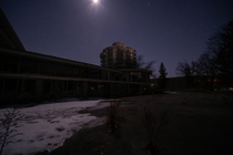 Abandoned Catskills Resort at night