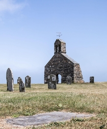 abandoned church and graveyard Dinas Head Wales 