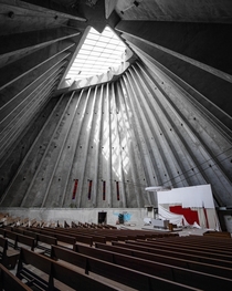 Abandoned church with an angel shaped skylight   