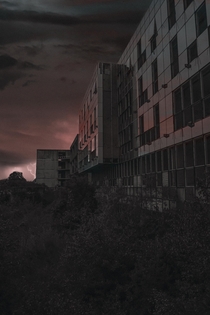 Abandoned hospital in the evening before the storm arrives Location Croatia Zagreb 