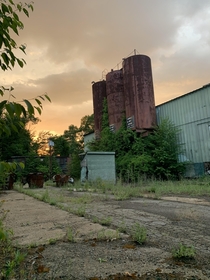 Abandoned mill at sundown