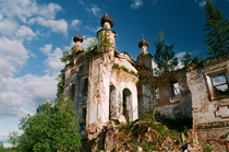 Abandoned Russian church in Vologda region  film photo