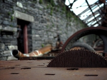 Abandoned slate cutting saw Dinorwig Wales 