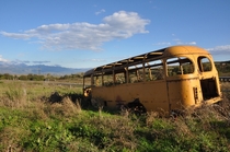 Abandoned Soviet-era bus in Republic of Artsakh