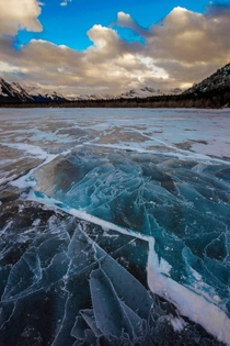 Abraham Lake after the ice has cracked 