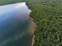 Aerial coast of a New York reservoir 