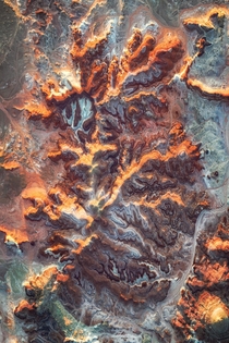 Aerial image over the Utah Badlands 