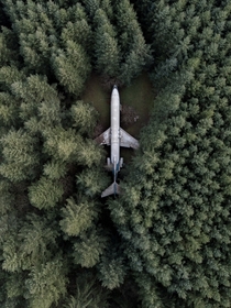 Aerial photography of abandoned airplane 