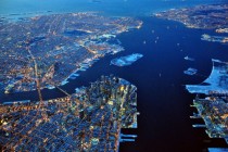 Aerial view of NYC at night 