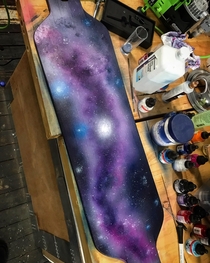 Airbrush Space art on a longboard - In Progress