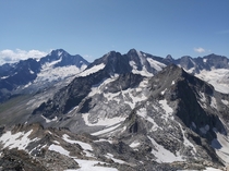 Alpine border mount Disgrazia group Italy on the left Del Forno glacier group Switzerland on the right View from Del Forno peak  masl 