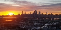 am Manhattan NYC Skyline Sunrise Hoboken NJ and Hudson River in the foreground OC OC