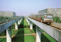 Amsterdam metro line in  going trough Bijlmermeer 