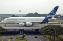 An A crossing a bridge at Changi Airport in Singapore 