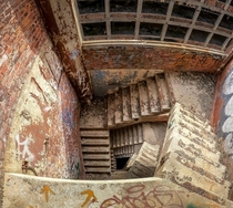 An abandoned auto plant stairwell