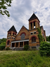 An abandoned church up on a hill