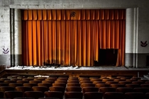 An abandoned elementary school auditorium in Detroit
