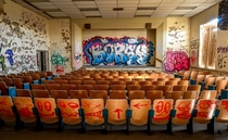 An abandoned middle school auditorium near Detroit
