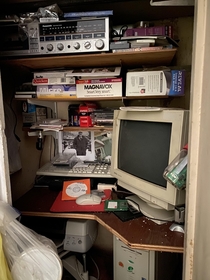 An abandoned office in the closet of an abandoned house