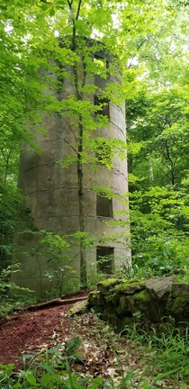 An abandoned silo and rock wall in the middle of the woods in Kentucky OC