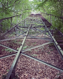 An abandoned ski jumping platform in a forest we bumped randomly into on the way to the meteorological station