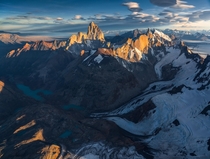 An aerial image of the North Face of Mt Fitz Roy  by Marco Grassi