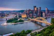 An evening view of Pittsburgh Pennsylvania