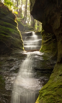 Ansel Cave Falls just after sunrise yesterday morning in Geauga County Ohio 