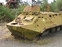 APC in the remains of Steppenkaart Station Nagorno-Karabakh 