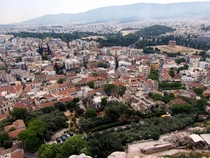 Athens Greece The ruins of the Temple of Zeus are on the right 