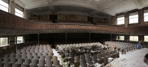 auditorium of an abandoned high school in iowa - skylight caved in