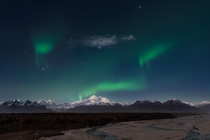 Aurora Borealis over Denali and the Alaska Range 