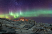 Aurora Meets Milky Way and Glaciers Iceland 