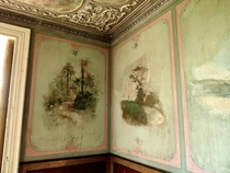 Awesome paintings on the wall of an abandoned mansion chalet for over  years