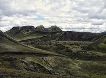 Basaltic landscape in Iceland overgrown by moss 