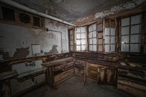 Basement kitchen in an abandoned asylum