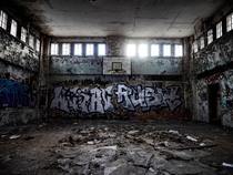 Basketball court in abandoned airfield Berlin Germany