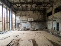 Basketball court in Pripyat Ukraine 