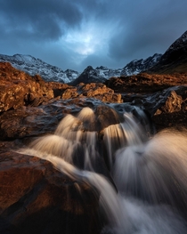 Beautiful light during sunset at the Fairy Pools Scotland 