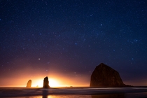 Beautiful night in Cannon Beach at Haystack Rock 