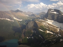 Beautiful rainbow over Lower Grinnell Lake in GLACIER NATIONAL PARK Montana 