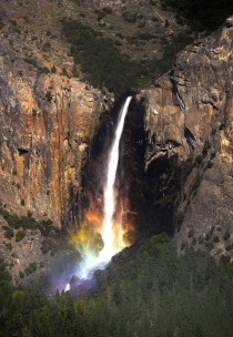 Beautiful rainbowed waterfall at Yosemite 