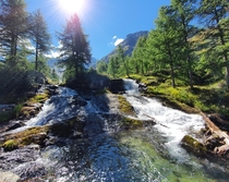 beautiful untouched waterfall in Valais Switzerland 