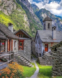 Beautiful Village Foroglio in Ticino Switzerland