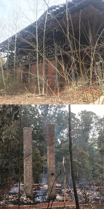 Before and after a huge fire took out this five story abandoned school in my town
